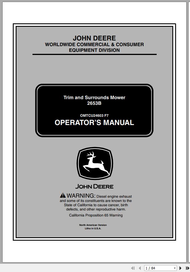 John Deere Trim Surrounds Mower 2653B SN 010001 Operators Manual 1