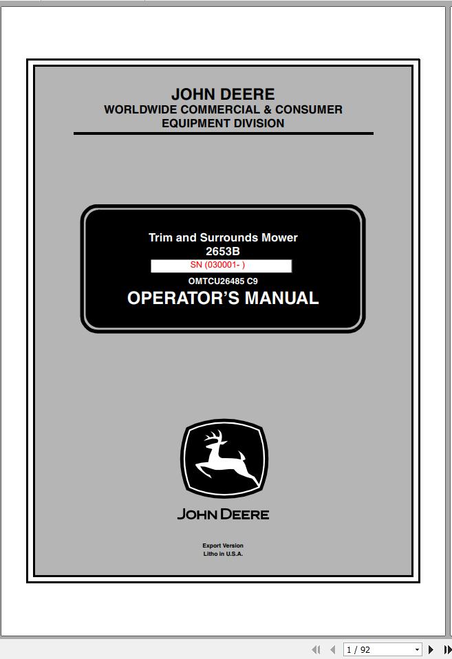 John Deere Trim Surrounds Mower 2653B SN 030001 Operators Manual 2009 1