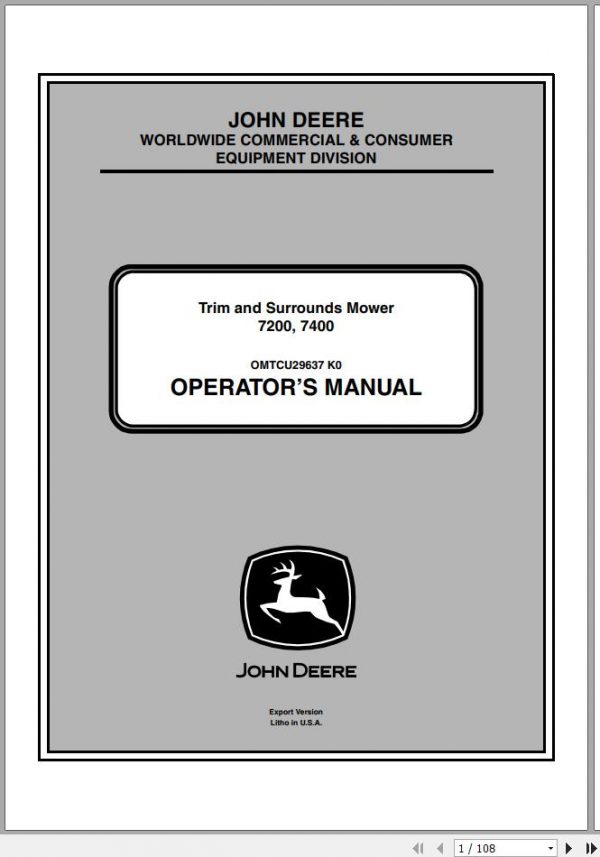 John Deere Trim Surrounds Mower 7200 7400 Operators Manual OMTCU29637 K0 2010 1