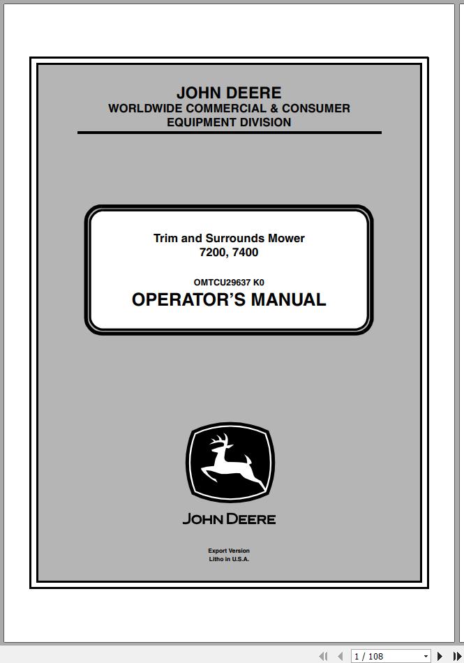 John Deere Trim Surrounds Mower 7200 7400 Operators Manual OMTCU29637 K0 2010 1
