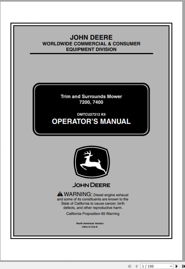 John Deere Trim Surrounds Mower 7200 7400 SN 010001 Operators Manual 2009 1
