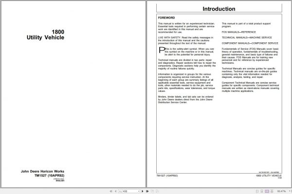 John Deere Utility Vehicle 1800 Technical Manual TM1527 1