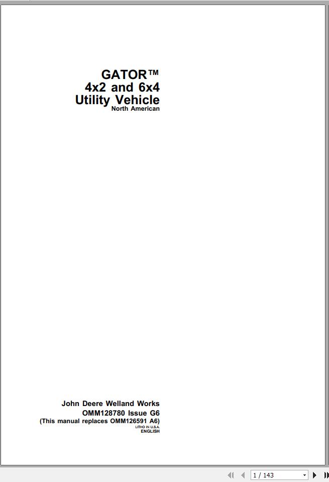 John Deere Utility Vehicle Gator 4x2 6X4 Operators Manual 1