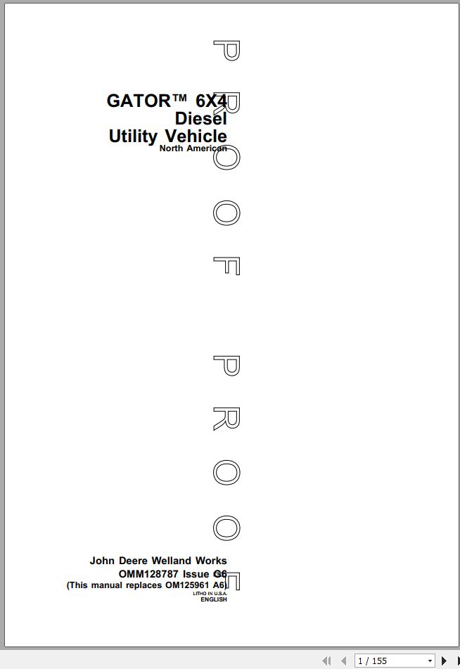 John Deere Utility Vehicle Gator 6X4 Operators Manual OMM128787 G6 1