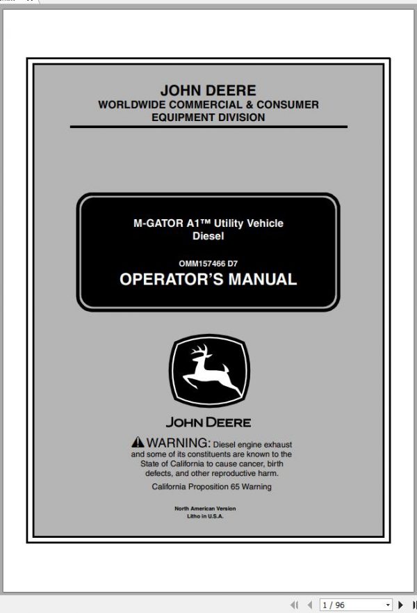 John Deere Utility Vehicle M Gator A1 Operators Manual OMM157466 D7 2007 1
