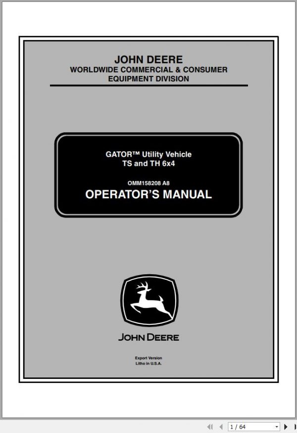 John Deere Utility Vehicle TS TH 6×4 Operators Manual OMM158208 A8 2008 1