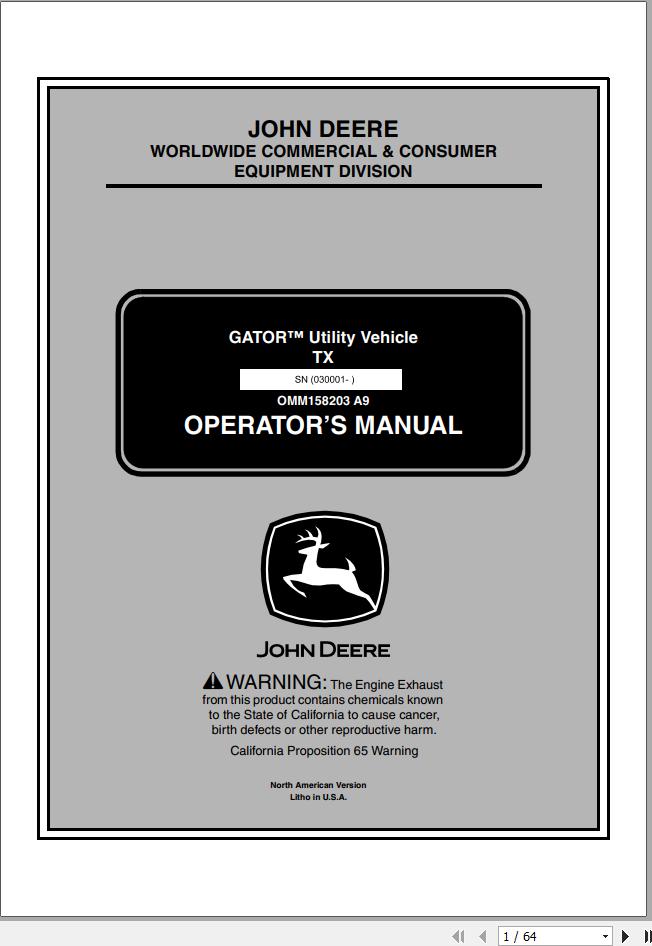 John Deere Utility Vehicle TX SN 030001 Operators Manual OMM158203 A9 2008 1