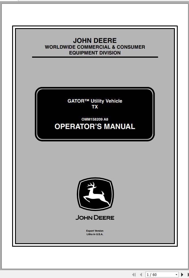 John Deere Utility Vehicle TX SN 030001 Operators Manual OMM158209 A8 2007 1