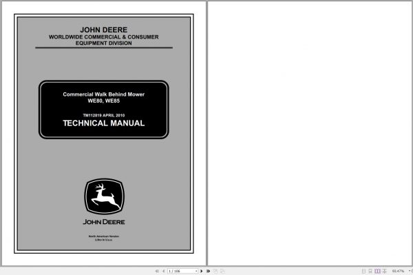 John Deere Walk Behind Mower WE80 WE85 Technical Manual TM112819 04.2010 1