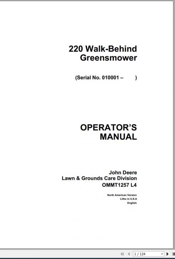 John Deere Walk Behind Mowers 220 Operators Manual OMMT1257 L4 1