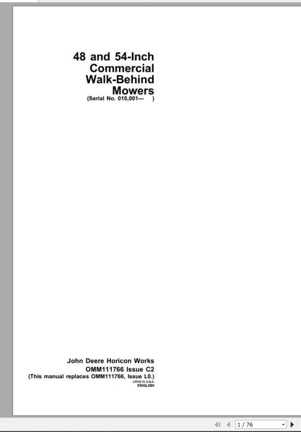 John Deere Walk Behind Mowers 48 54 Inch Operators Manual OMM111766 C2 1