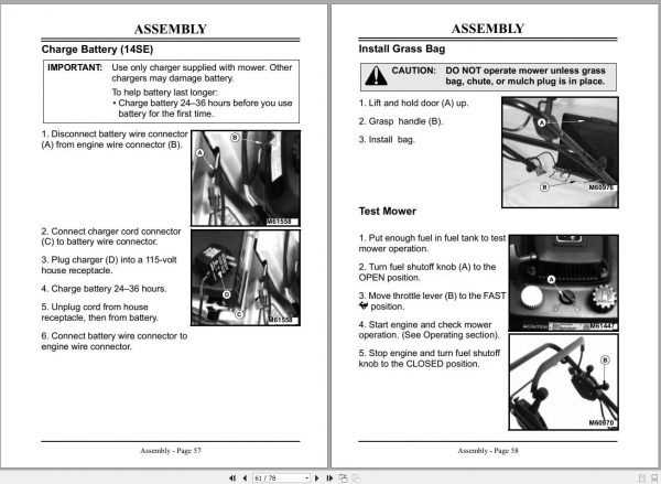 John Deere Walk Behind Rotary Mower 14SB 14SE 21 Inch Operators Manual OMGC00095 J6 2