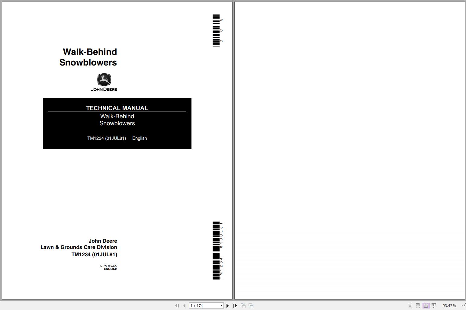 John Deere Walk Behind Snowblowers Technical Manual TM1234 1