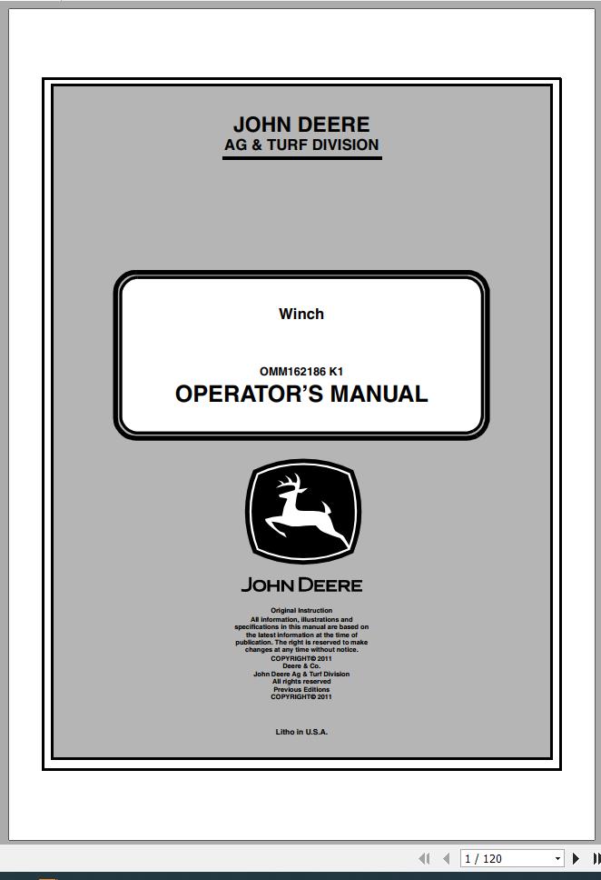 John Deere Winch Operators Manual OMM162186 K1 2011 1