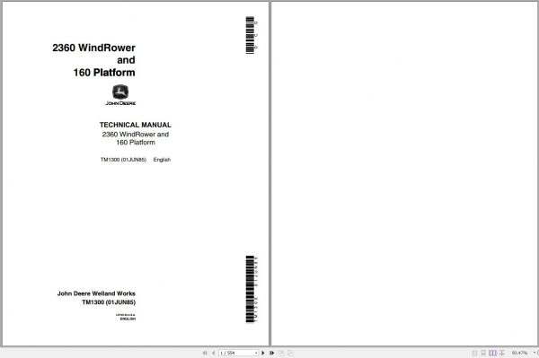 John Deere WindRower Platform 2360 160 Technical Manual TM1300 1