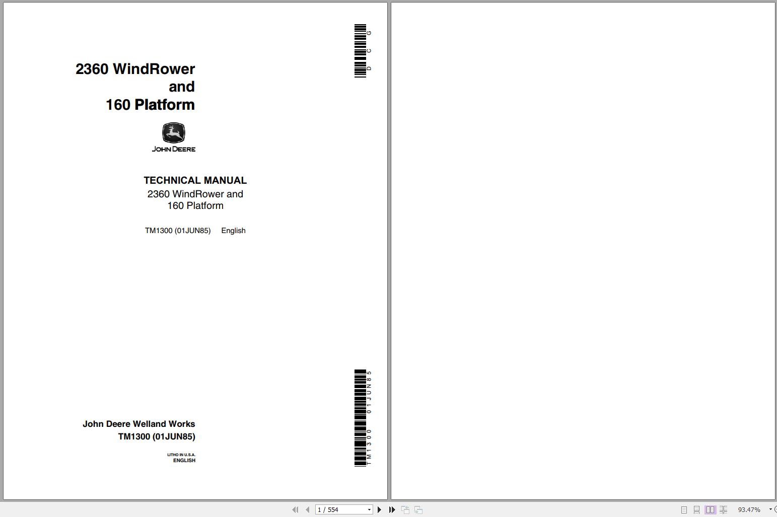John Deere WindRower Platform 2360 160 Technical Manual TM1300 1