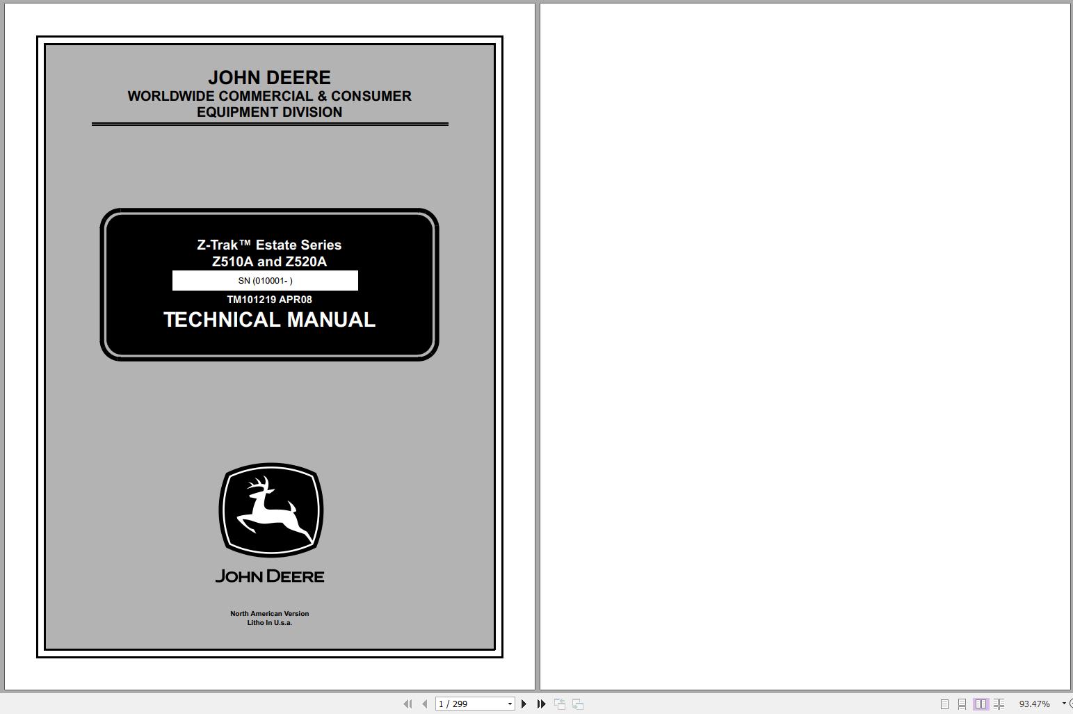 John Deere Z Trak Estate Series Z510A Z520A Technical Manual TM101219 04.2008 1
