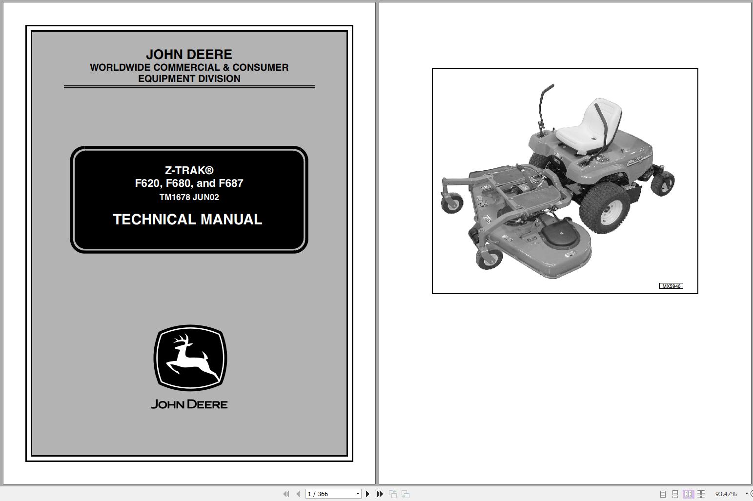 John Deere Z Trak F620 F680 F687 Technical Manual TM1678 06.2002 1