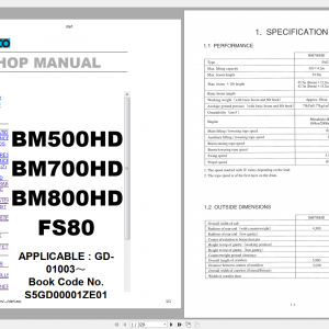 Kobelco Crawler Crane BM500HD BM700HD BM800HD FS80 04.2011 S5GD00001ZE01 Shop Manual 1
