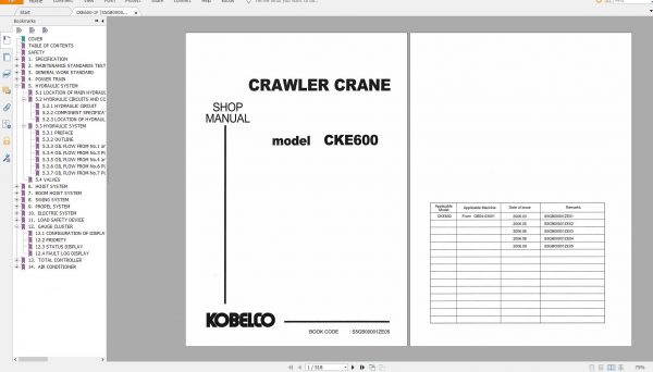 Kobelco Crawler Crane CKE600 1F S5GB00001ZE05 Shop Manual