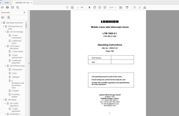 LIEBHERR LTM 1095 51 Operating Instruction ManualEngineError Code 4