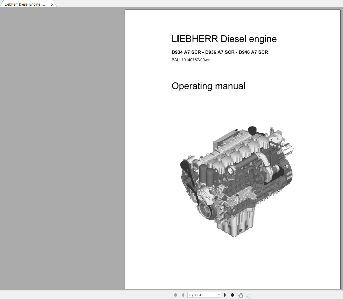 Liebherr Diesel Engine D934 A7 SCR D936 A7 SCR D946 A7 SCR Operating Manual 10140787 00 EN 1