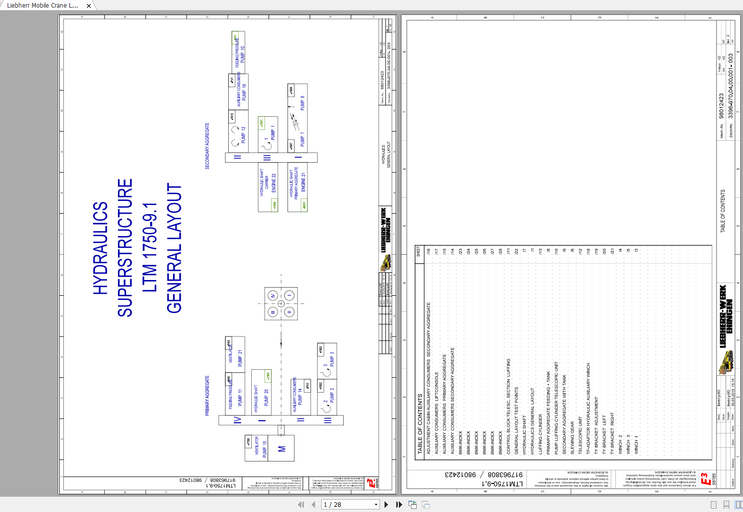 Liebherr Mobile Crane LTM 1750 9.1 Hydraulics Superstructure General Layout 98012423 1