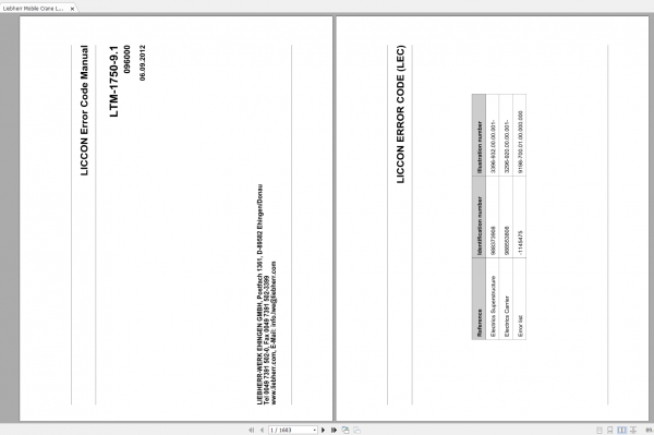 Liebherr Mobile Crane LTM 1750 9.1 LEC Error Code Manual EN 096000 1