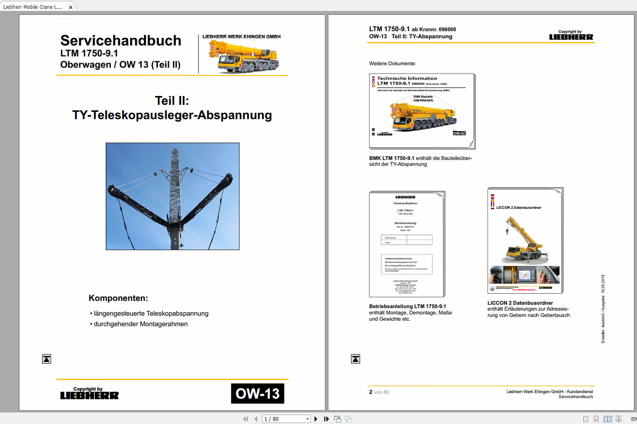 Liebherr Mobile Crane LTM 1750 9.1 Oberwagen OW 13 Service Handbook DE 1