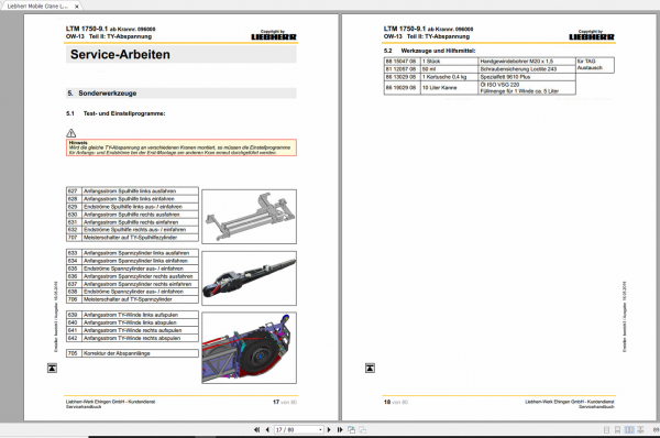 Liebherr Mobile Crane LTM 1750 9.1 Oberwagen OW 13 Service Handbook DE 2