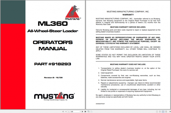 Mustang Heavy Equipment All Wheel Steer Loader Updated 2022 PDF Operators Manual 2