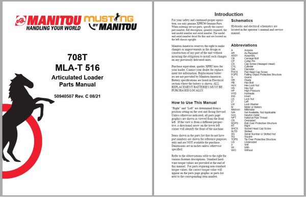 Mustang Heavy Equipment Articulated Loader 2022 PDF Parts Manual