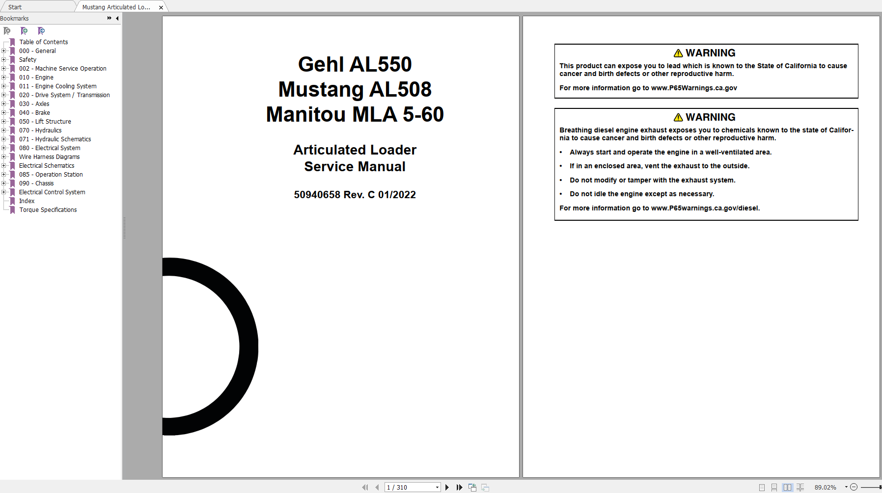 Mustang Heavy Equipment Articulated Loader Updated 2022 PDF Service Manual 0