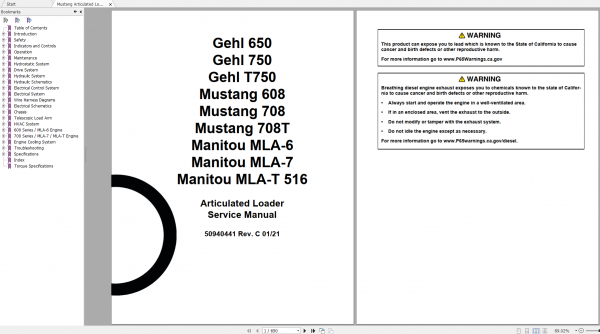 Mustang Heavy Equipment Articulated Loader Updated 2022 PDF Service Manual 1