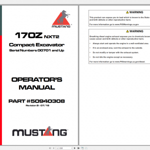 Mustang Heavy Equipment Excavator Updated 2022 PDF Operators Manual 1