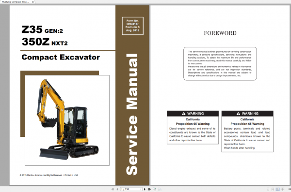 Mustang Heavy Equipment Excavator Updated 2022 PDF Service Manual 2