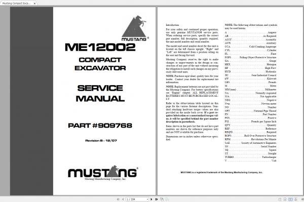 Mustang Heavy Equipment Excavator Updated 2022 PDF Service Manual 3
