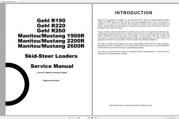 Mustang Heavy Equipment Skid Steer Loader Updated 2022 PDF Service Manual 1