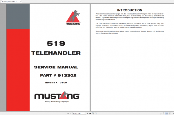 Mustang Heavy Equipment Telehandler Updated 2022 PDF Service Manual 0