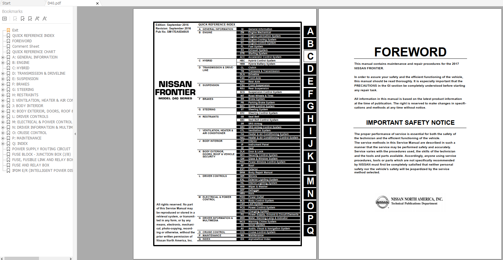 Nissan Frontier D40 Series SM17EA0D40U0 Workshop Manual Circuit Diagram 09.2016 1