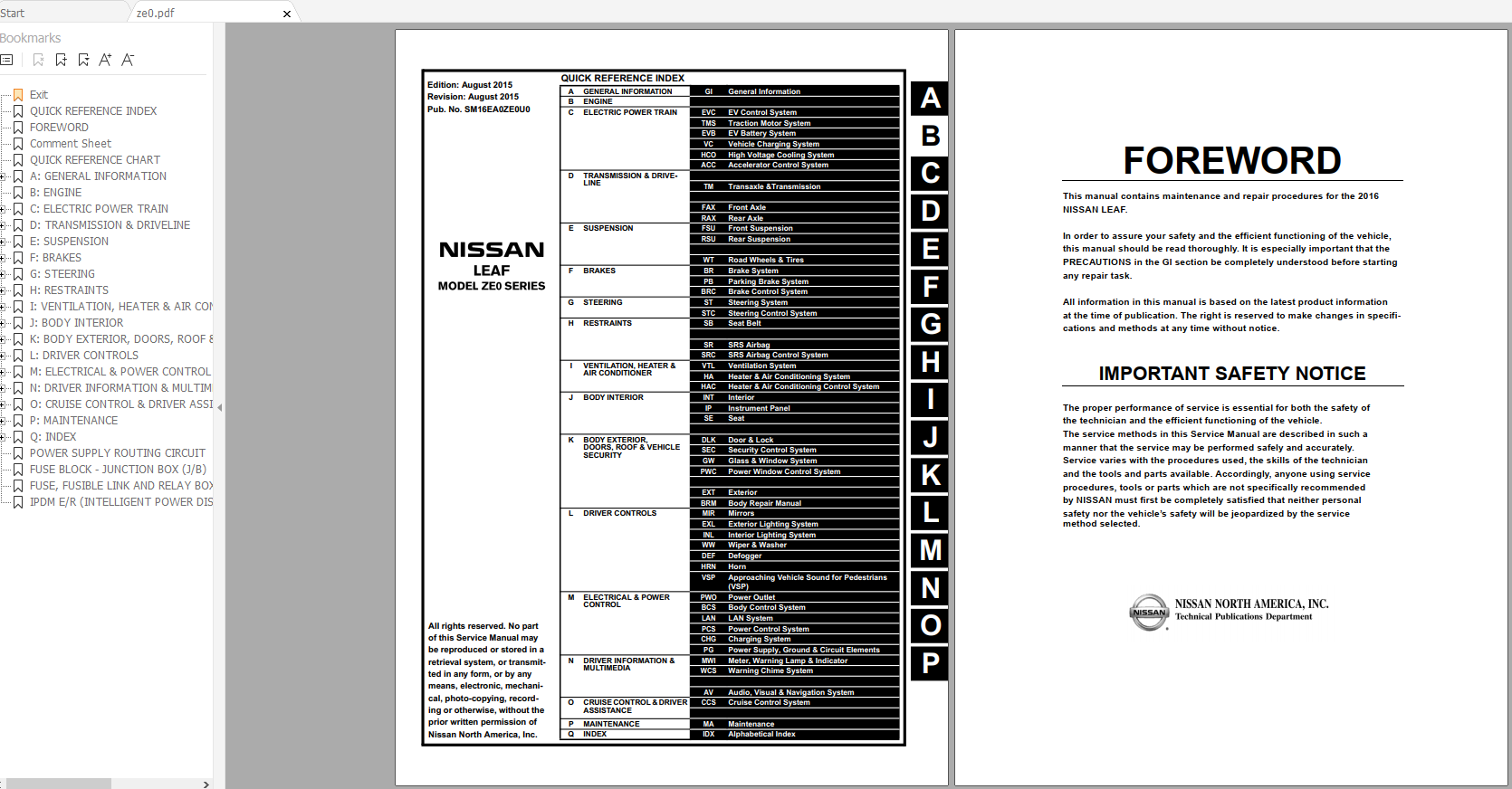 Nissan Leaf ZE0 SM16EA0ZE0U0 Workshop Manual Circuit Diagram 08.2015 1