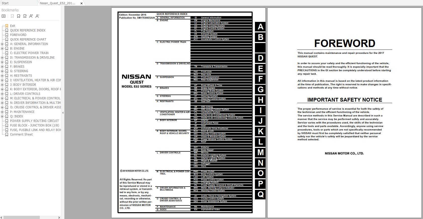 Nissan Quest E52 Series SM17E00E52U0 Workshop Manual Circuit Diagram 11.2016 1 1