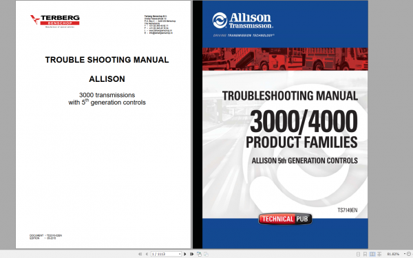 Terberg Benschop Allison 3000 4000 Transmission Product Families with 5th Trouble Shooting Manual TS7149EN