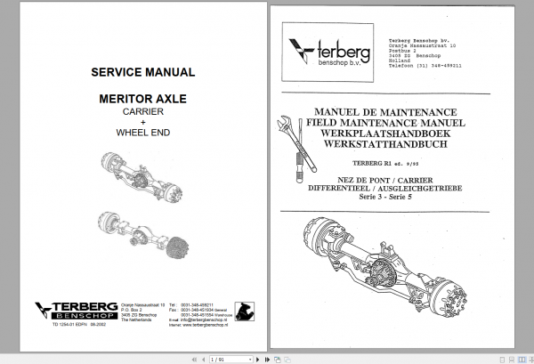 Terberg Benschop Meritor Axle Carrier Wheel End TD 1254 01 EDFN Service Manual