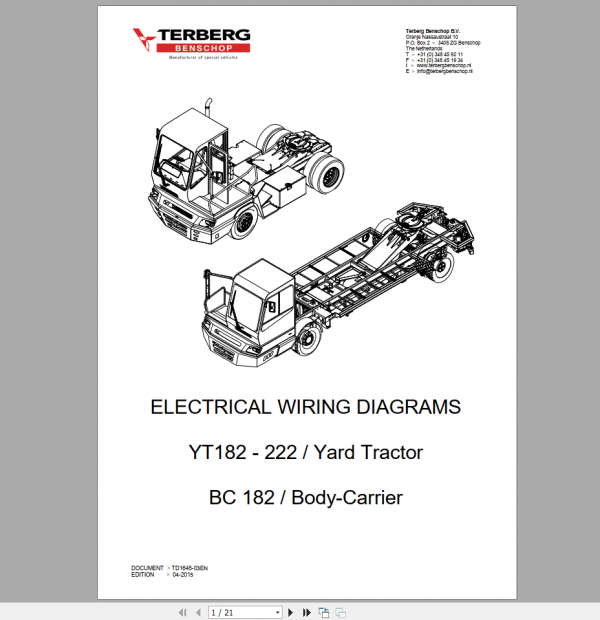 Terberg Benschop YT182 222 Yard Tractor BC 182 Body Carrier Electrical Wiring Diagram 1