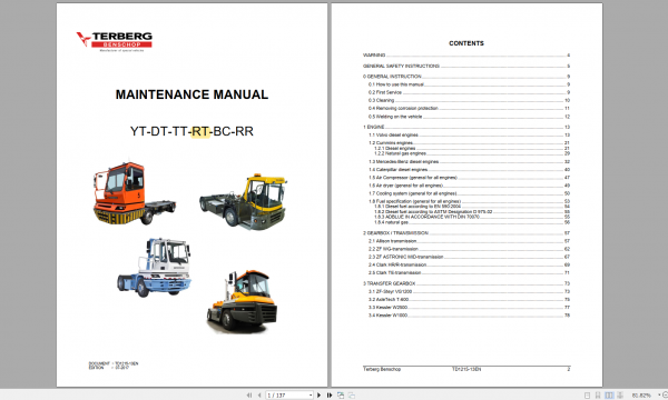 Terberg Terminal Tractor YT DT TT RT BC RR Maintenance Manual TD1215 13EN 1
