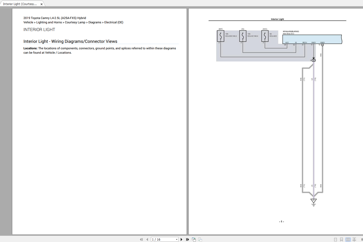 Toyota Camry L4-2.5L 2019 Electrical Wiring Diagram