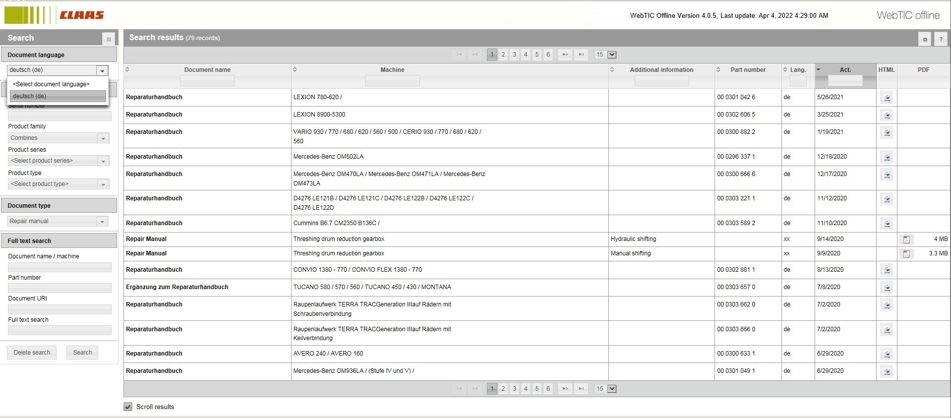 CLAAS WebTIC Offline DE German 04.2022 Operator Manual Repair Manual Service Documentation DVD 1 1