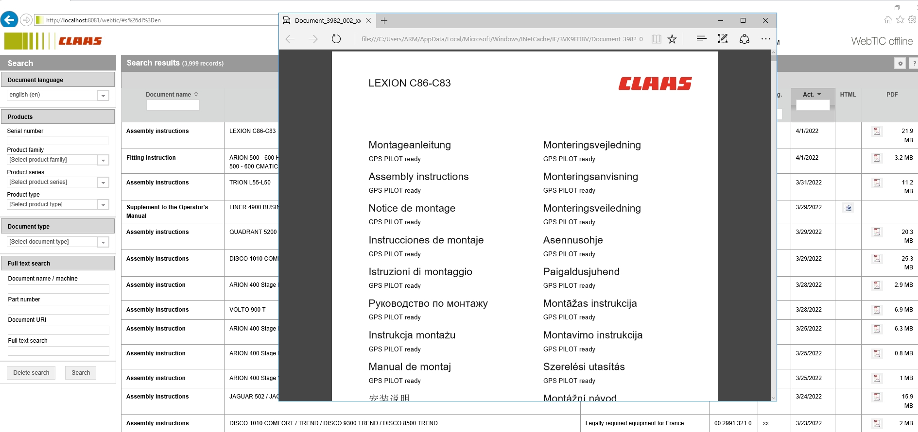CLAAS WebTIC Offline EN 04.2022 Operator Manual Repair Manual Service Documentation EN DVD 3