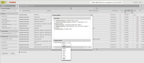 CLAAS WebTIC Offline PL Polski 04.2022 Operator Manual Repair Manual and Service Documentation DVD 2